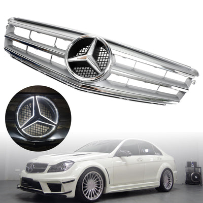 Calandre Centrale Mercedes W204 C300 C350 2008-2014 Argent Avec LED - vue arrière - Becquet Voiture