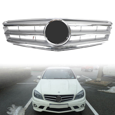 Calandre Centrale Mercedes W204 C300 C350 2008-2014 Argent Avec LED - vue de face - Becquet Voiture