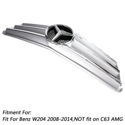 Calandre Centrale Mercedes W204 C300 C350 2008-2014 Argent Avec LED - vue de trois-quarts - Becquet Voiture