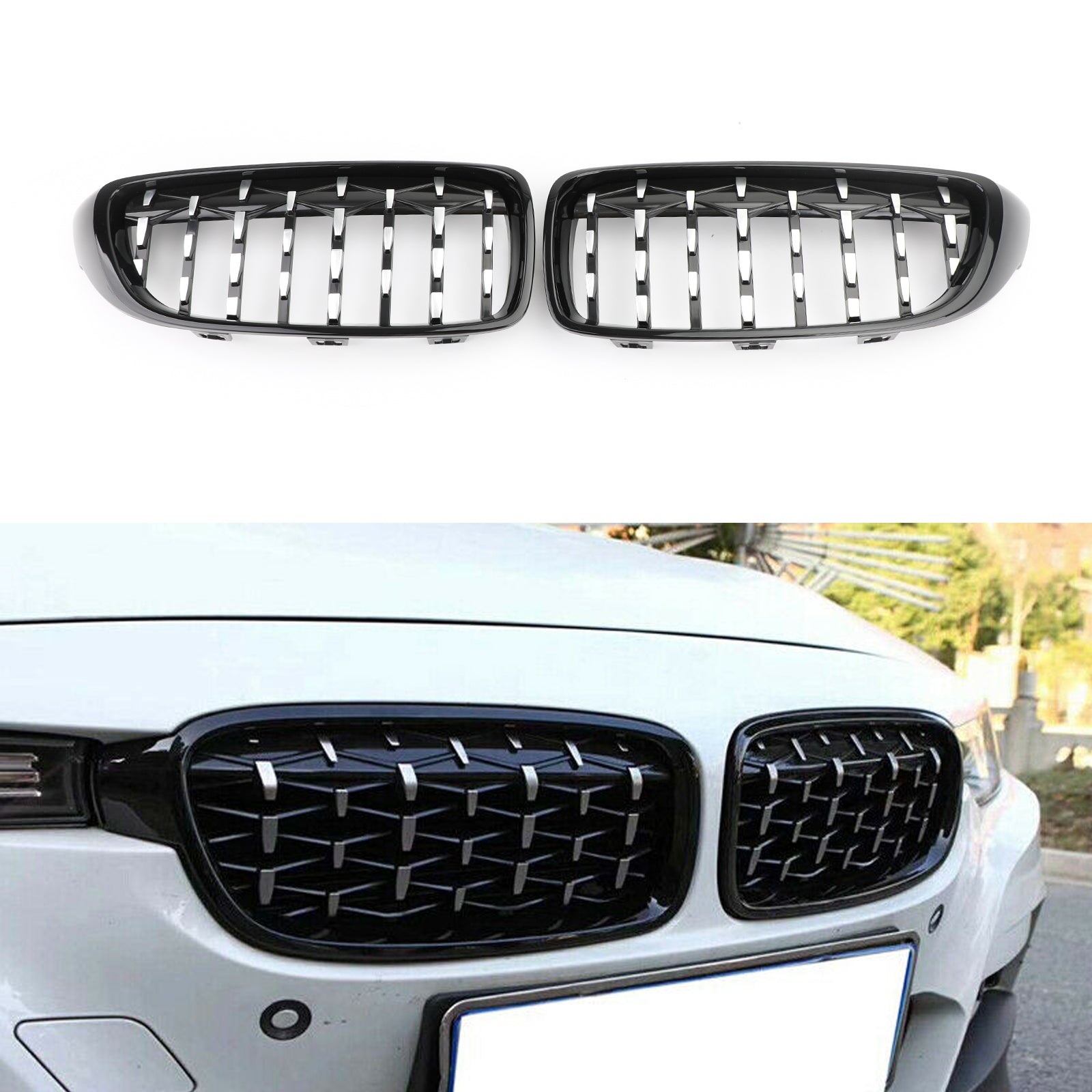 Calandre Diamant BMW Série 4 F32 F36 F82 Noir Chrome - vue de face - Becquet Voiture