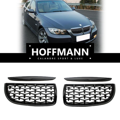 Calandre Diamond BMW Série 3 E90 2005-2008 Noir Argent - vue de profil - Becquet Voiture