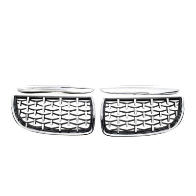 Calandre Diamond BMW Série 3 E90 2005-2008 Noir Argent - vue de trois-quarts - Becquet Voiture