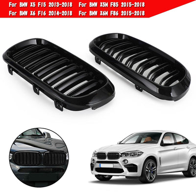 Calandre Double BMW X5 X6 F15 F16 2013-2018 Noir Brillant - vue de trois-quarts - Becquet Voiture