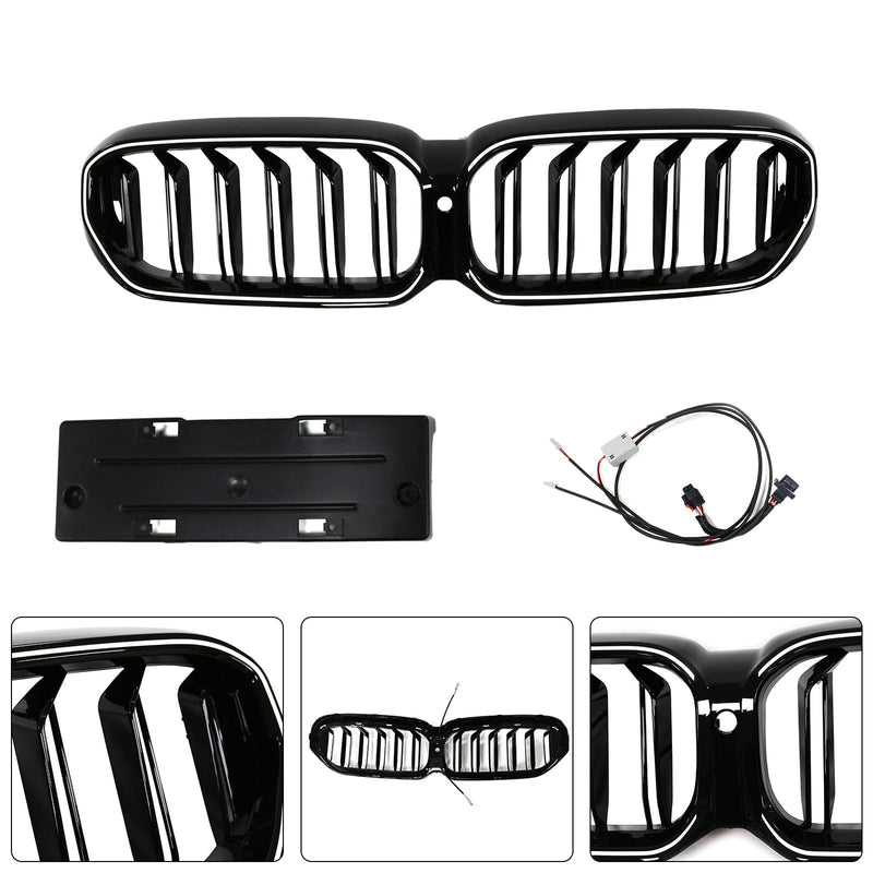 Calandre Double Lamelles BMW Série 5 G30 G38 2021-2024 Noir - détail du montage - Becquet Voiture