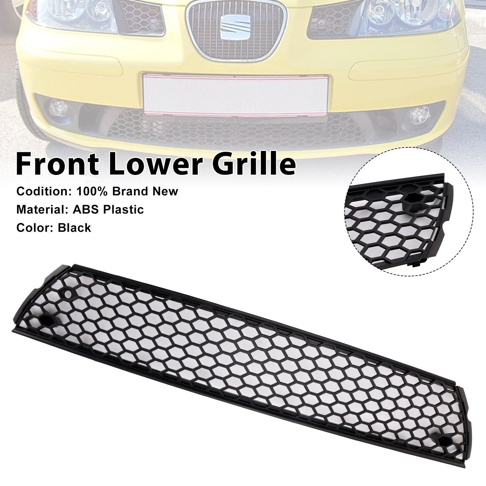Calandre Inférieure Miel SEAT Ibiza 6L Cordoba 2002-2009 - détail du montage - Becquet Voiture