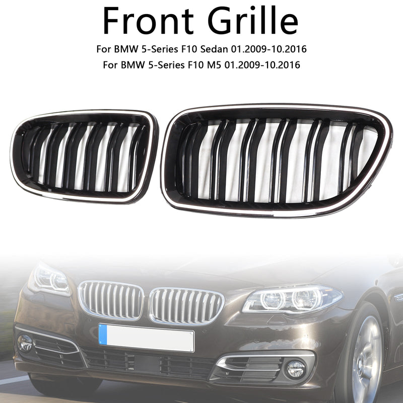 Calandre LED BMW Série 5 F10 F11 M5 Noir Brillant 2009-2017 - vue de trois-quarts - Becquet Voiture