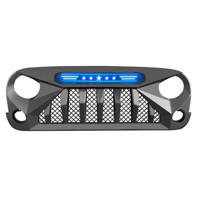 Calandre LED Noir Mat Jeep Wrangler JK - vue de face - Becquet Voiture
