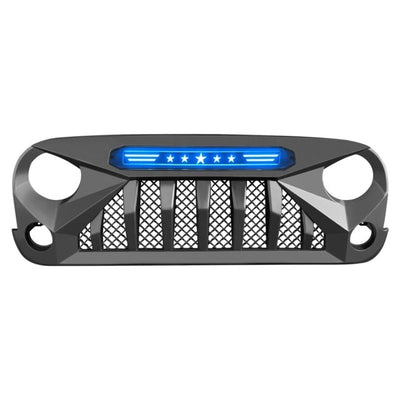 Calandre LED Noir Mat Jeep Wrangler JK - vue de face - Becquet Voiture