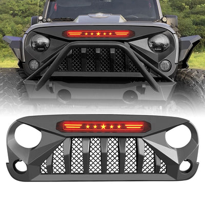 Calandre LED Noir Mat Jeep Wrangler JK - vue de trois-quarts - Becquet Voiture