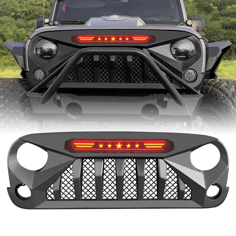 Calandre LED Noir Mat Jeep Wrangler JK - vue de trois-quarts - Becquet Voiture