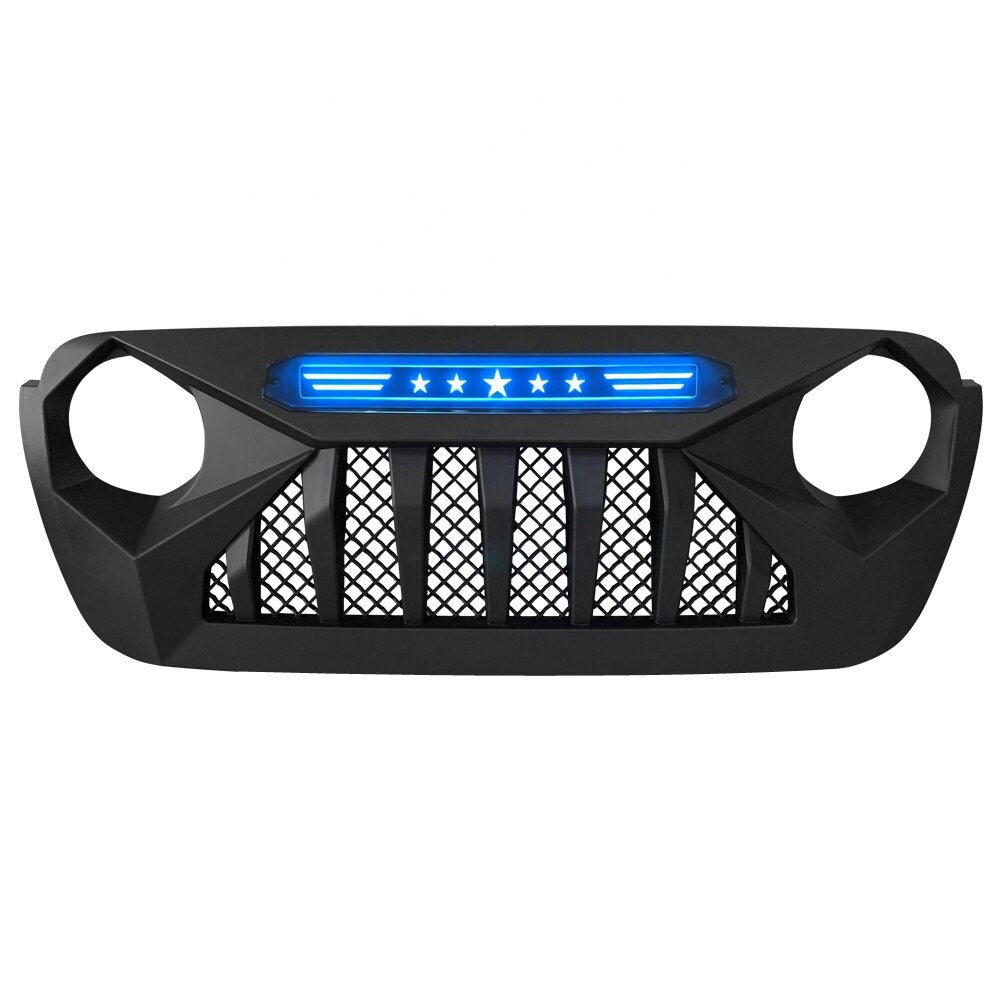 Calandre LED Noir Mat Jeep Wrangler JL 2017-2021 - vue de face - Becquet Voiture