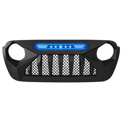 Calandre LED Noir Mat Jeep Wrangler JL 2017-2021 - vue de face - Becquet Voiture