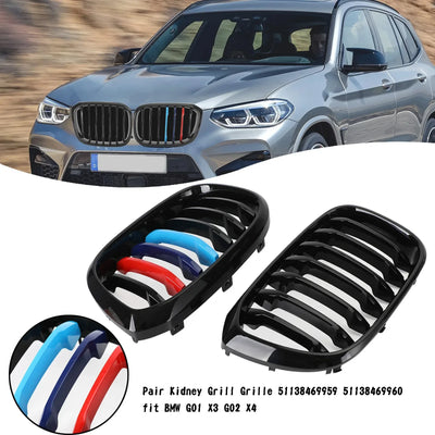 Calandre M-Color Noir Brillant BMW X3 X4 G01 G02 2018-2021 - vue de trois-quarts - Becquet Voiture