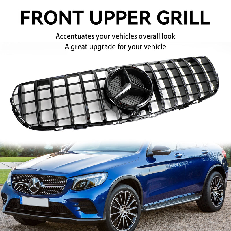 Kühlergrill Schwarz glänzend Mercedes GLC X253 2015-2019 mit Kamera - am Fahrzeug montiert - Becquet Voiture