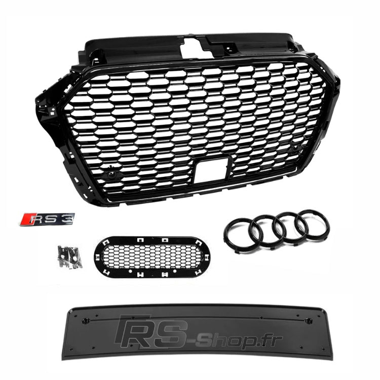 Black Honeycomb Grille RS3 Style Audi A3 S3 8V - three-quarter view 2 - Becquet Voiture