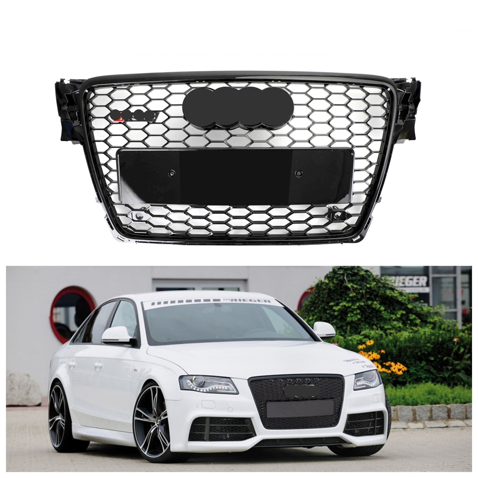 Calandre RS4 Nid D'abeille Audi A4 S4 B8 2009-2012 - vue de face - Becquet Voiture