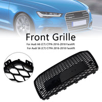RS6-Style-Kühlergrill Wabenmuster Audi A6 S6 C7 2016–2018 Schwarz - am Fahrzeug montiert - Becquet Voiture