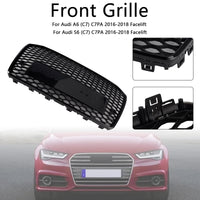 RS6-Style-Kühlergrill Wabenmuster Audi A6 S6 C7 2016–2018 Schwarz - Dreiviertelansicht - Becquet Voiture