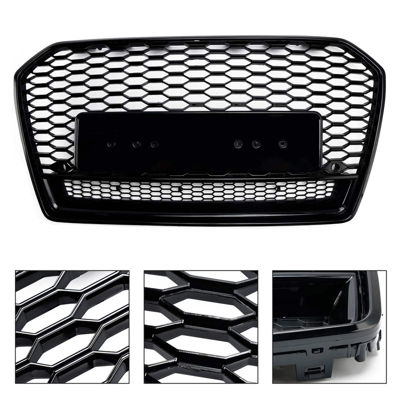 Black RS6 Style Honeycomb Grille Audi A6 S6 C7 2016-2018 - close-up view - Becquet Voiture