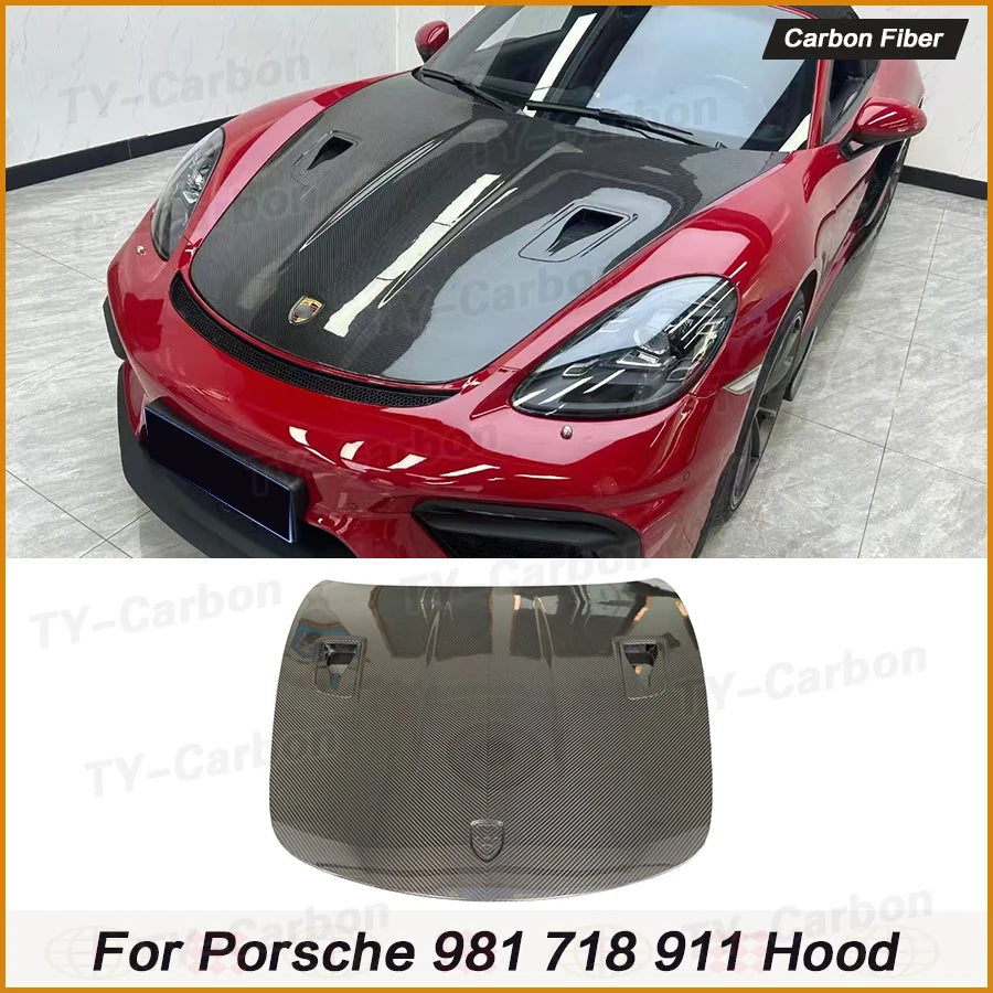 Capot Avant Carbone Porsche 718 981 911 Cayman Boxster - vue de face - Becquet Voiture