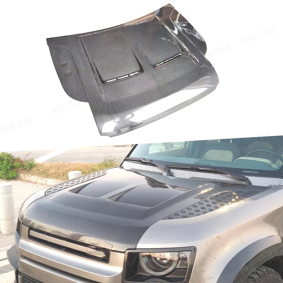 Capot en Fibre de Carbone Land Rover Defender 2020+ - vue de face - Becquet Voiture