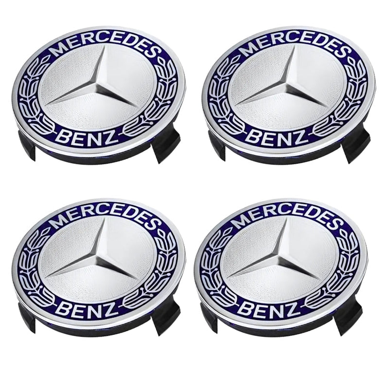 Radkappen Mercedes 75mm Schwarz Chrom Blau - am Fahrzeug montiert - Becquet Voiture