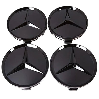 Centre de Roues Mercedes 75mm Noir Chrome Bleu - packshot studio - Becquet Voiture
