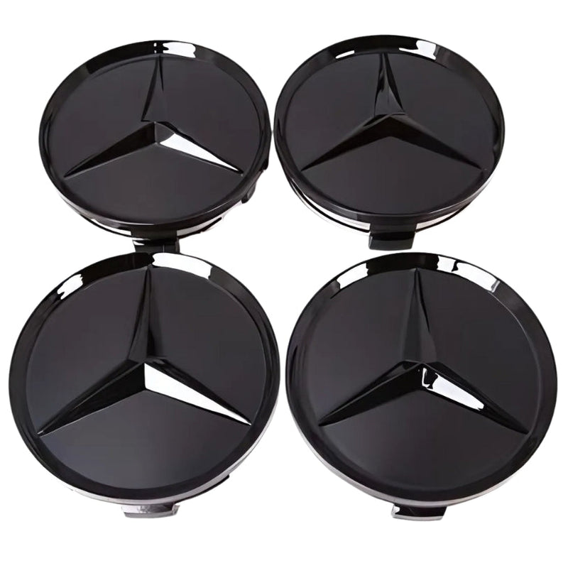Radkappen Mercedes 75mm Schwarz Chrom Blau - Studio-Packshot - Becquet Voiture