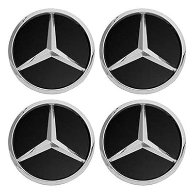 Centre de Roues Mercedes 75mm Noir Chrome Bleu - vue de face - Becquet Voiture