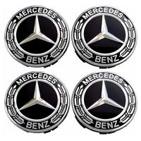 Radkappen Mercedes 75mm Schwarz Chrom Blau - Dreiviertelansicht - Becquet Voiture