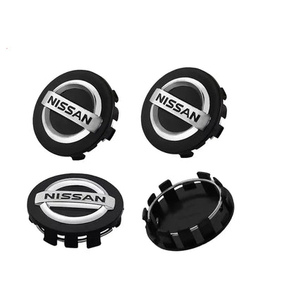 Centre de Roues Nissan 54mm 60mm Noir Chrome - vue de face - Becquet Voiture