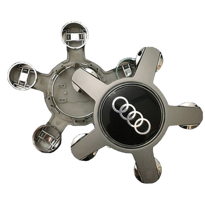 Centre Roue Audi 5 Branches 4F0601165 Logo Anneaux Noir Chrome - vue arrière - Becquet Voiture