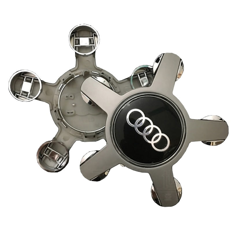 Centre Roue Audi 5 Branches 4F0601165 Logo Anneaux Noir Chrome - vue arrière - Becquet Voiture
