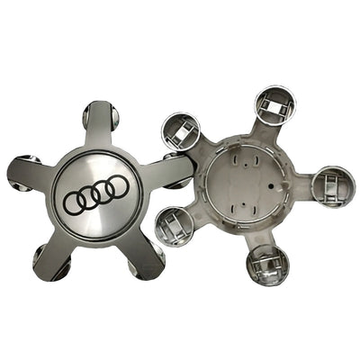 Centre Roue Audi 5 Branches 4F0601165 Logo Anneaux Noir Chrome - vue de profil - Becquet Voiture