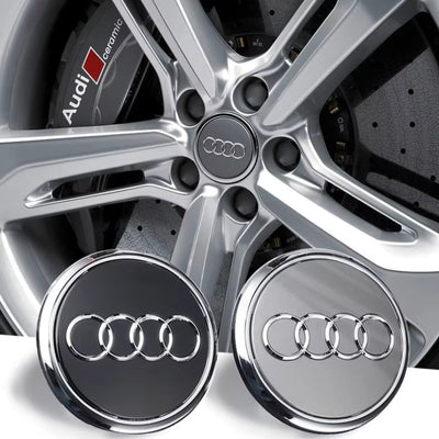 Centre Roue Audi 60mm 61mm 68mm 69mm Noir Gris x4 - détail du montage - Becquet Voiture