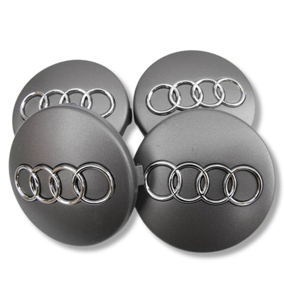 Centre Roue Audi 60mm 61mm 68mm 69mm Noir Gris x4 - vue de trois-quarts 2 - Becquet Voiture