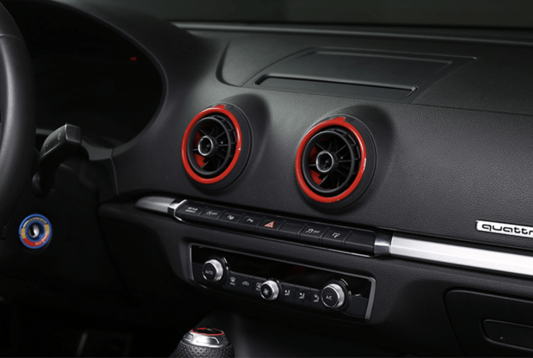 Cerclages aération Audi A3 8V colorés - vue de face - Becquet Voiture
