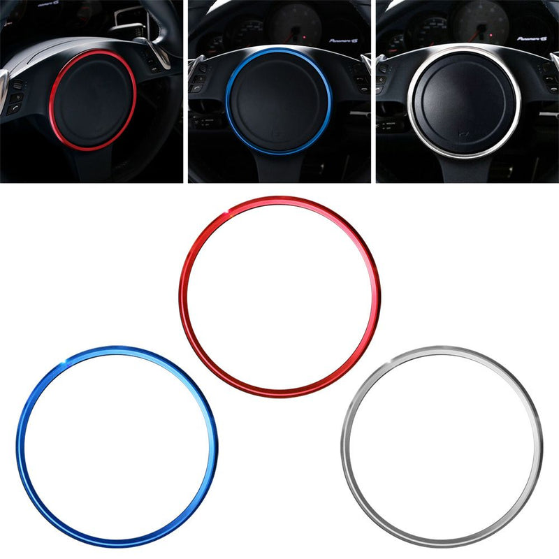 Cercle Décoration Volant Porsche Silver Rouge Bleu - packshot studio - Becquet Voiture