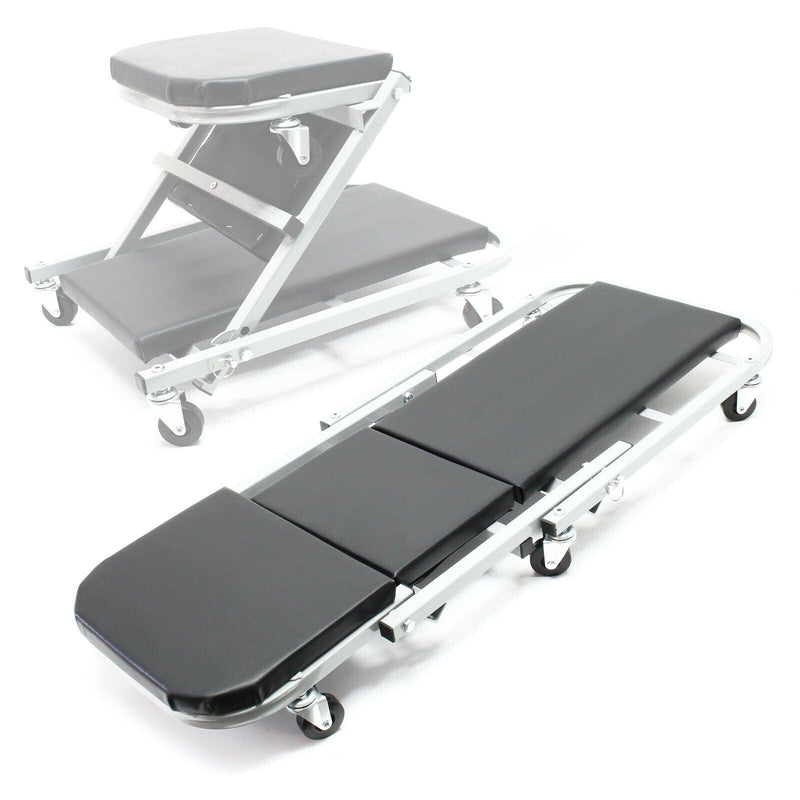 2-in-1 Mechanic Inspection Cart with 150 kg Seat - front view - Becquet Voiture