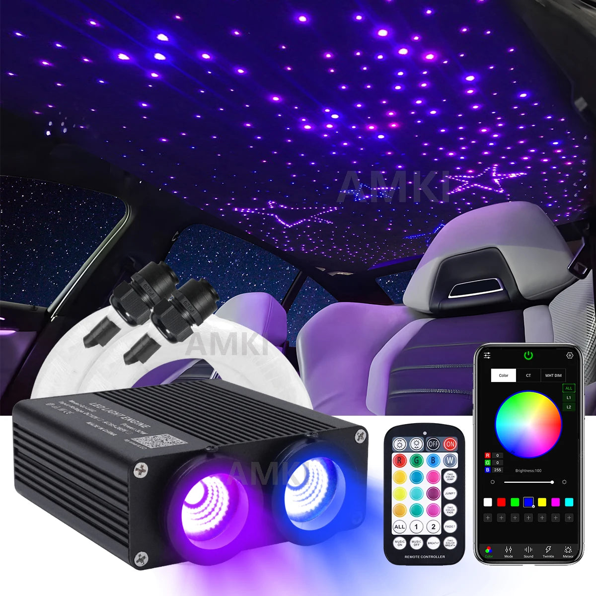 Ciel Étoilé Voiture Ambiance LED RGBW 32W - vue de face - Becquet Voiture
