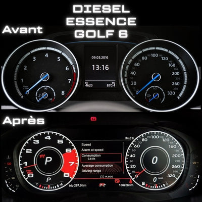 Compteur LCD Virtuel Digital VW Golf Leon - détail du montage - Becquet Voiture