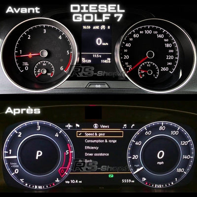Compteur LCD Virtuel Digital VW Golf Leon - vue de profil - Becquet Voiture