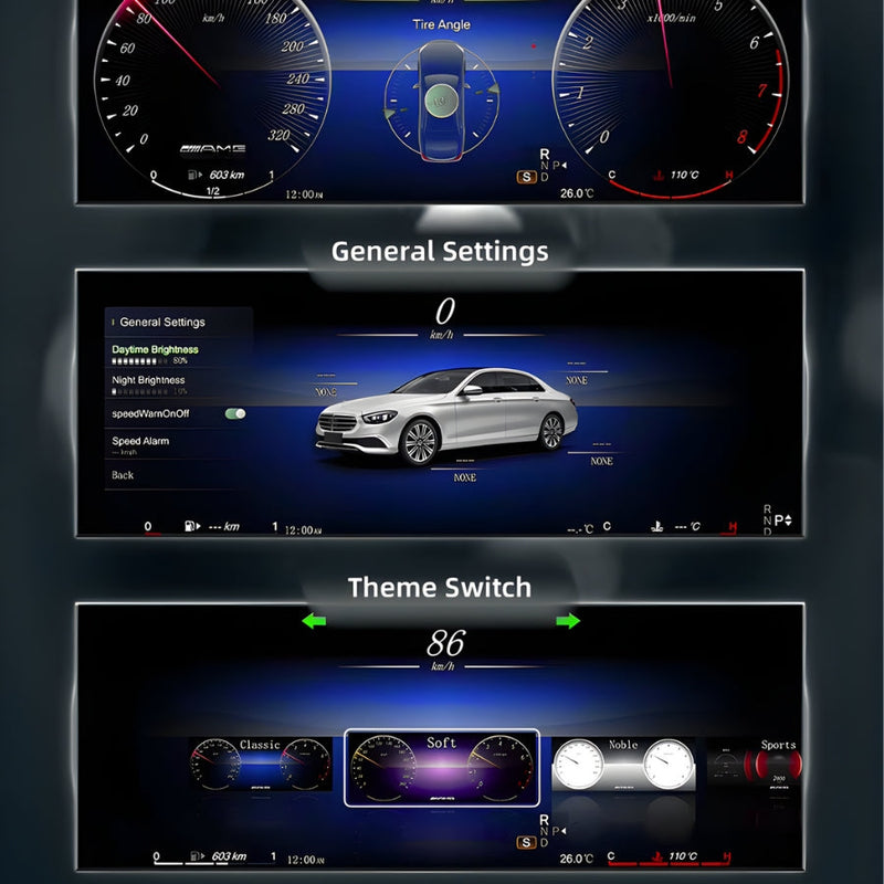 Compteur Virtual Cockpit Mercedes W204 W205 GLC - vue de trois-quarts - Becquet Voiture