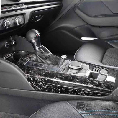 Console Centrale Carbone Audi A3 S3 RS3 8V Sportback - en situation - Becquet Voiture