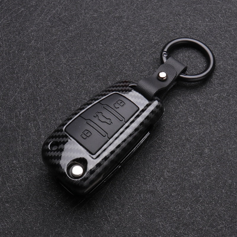 Audi Key Case Carbon Black Red Silicone - fitted on vehicle - Becquet Voiture