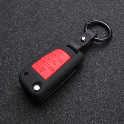 Coque Clé Audi Carbone Silicone Noir Rouge - packshot studio - Becquet Voiture