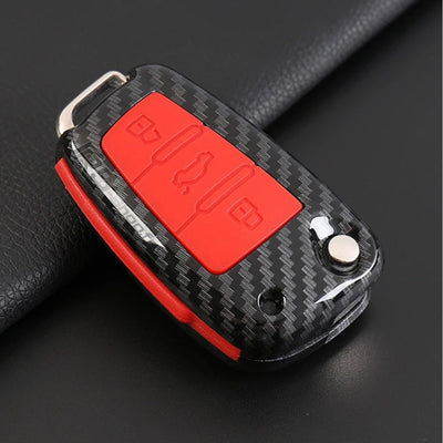 Coque Clé Audi Carbone Silicone Noir Rouge - vue arrière - Becquet Voiture