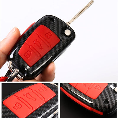 Coque Clé Audi Carbone Silicone Noir Rouge - vue de dessus - Becquet Voiture