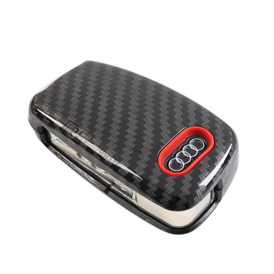 Coque Clé Audi Carbone Silicone Noir Rouge - vue de face 2 - Becquet Voiture