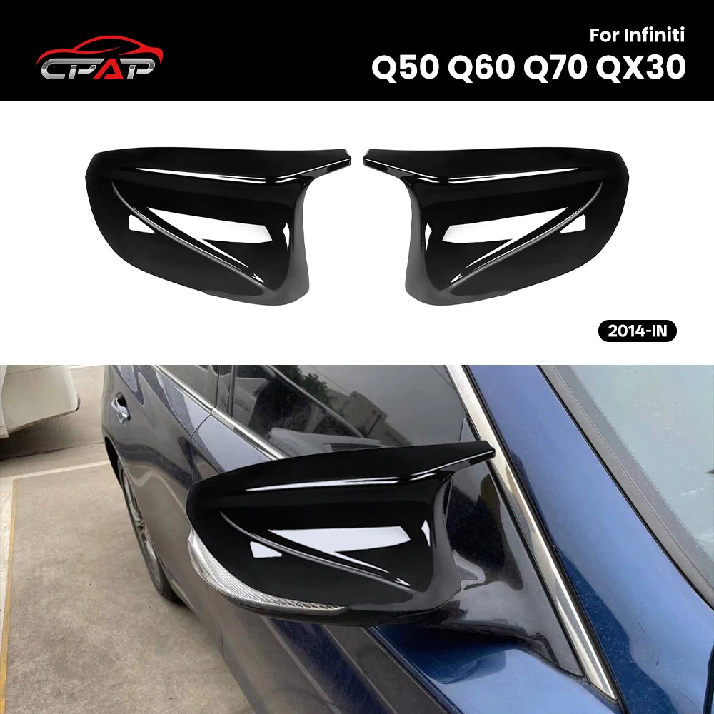 Coques de Retroviseurs Noir Brillant Infiniti Q50 Q60 2014-2024 - vue de face - Becquet Voiture